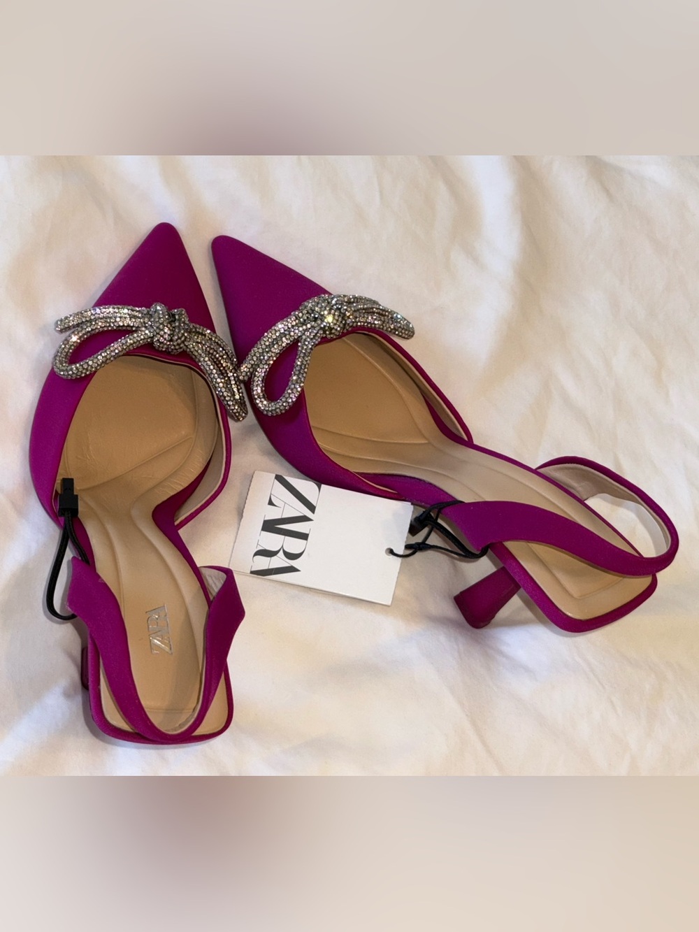 Zara Fuchsia Crystal-Knot Pointed Slingback Heels
